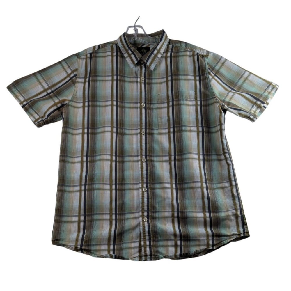 Prana Breathe Plaid Button Up Shirt Mens Medium Green Short Sleeve Casual Hiking